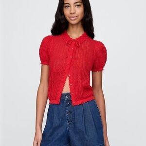 Gap x Doen Red Tie Front Peter Pan Collar Blouse